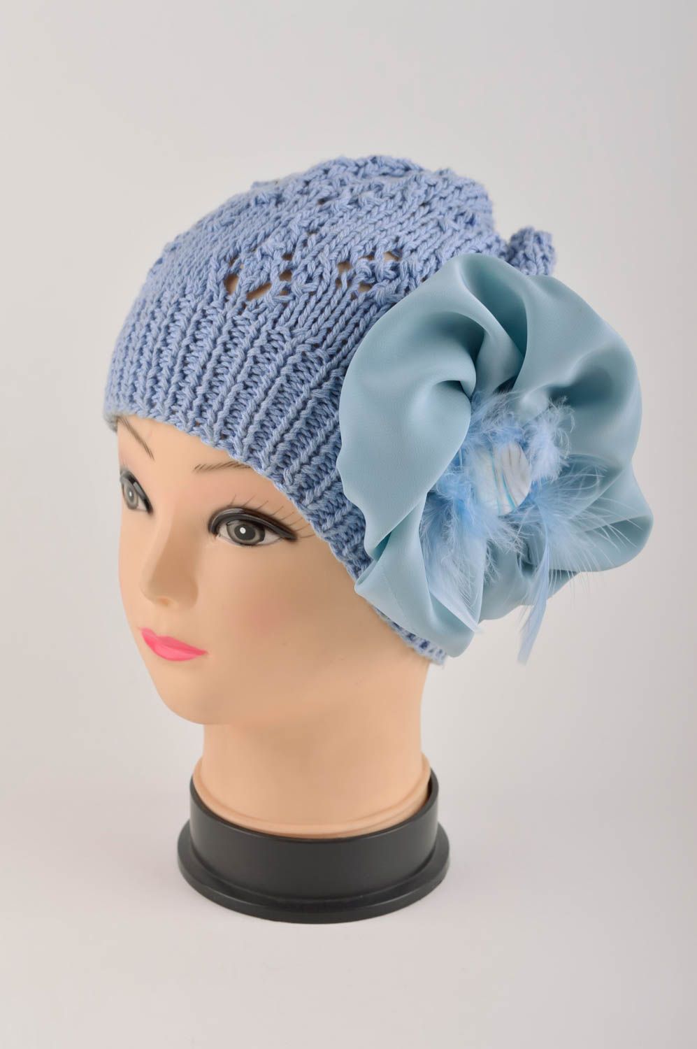 Handgestrickte Mütze Damen Strickmütze modisches Accessoire Mütze Baumwolle blau foto 2