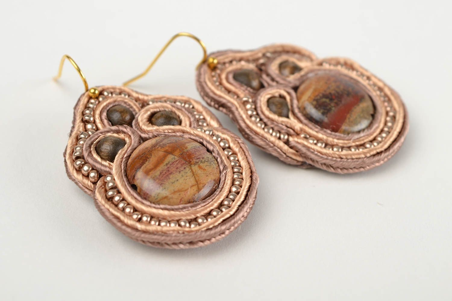 Handmade soutache earrings with natural stone unique designer bijouterie present photo 4