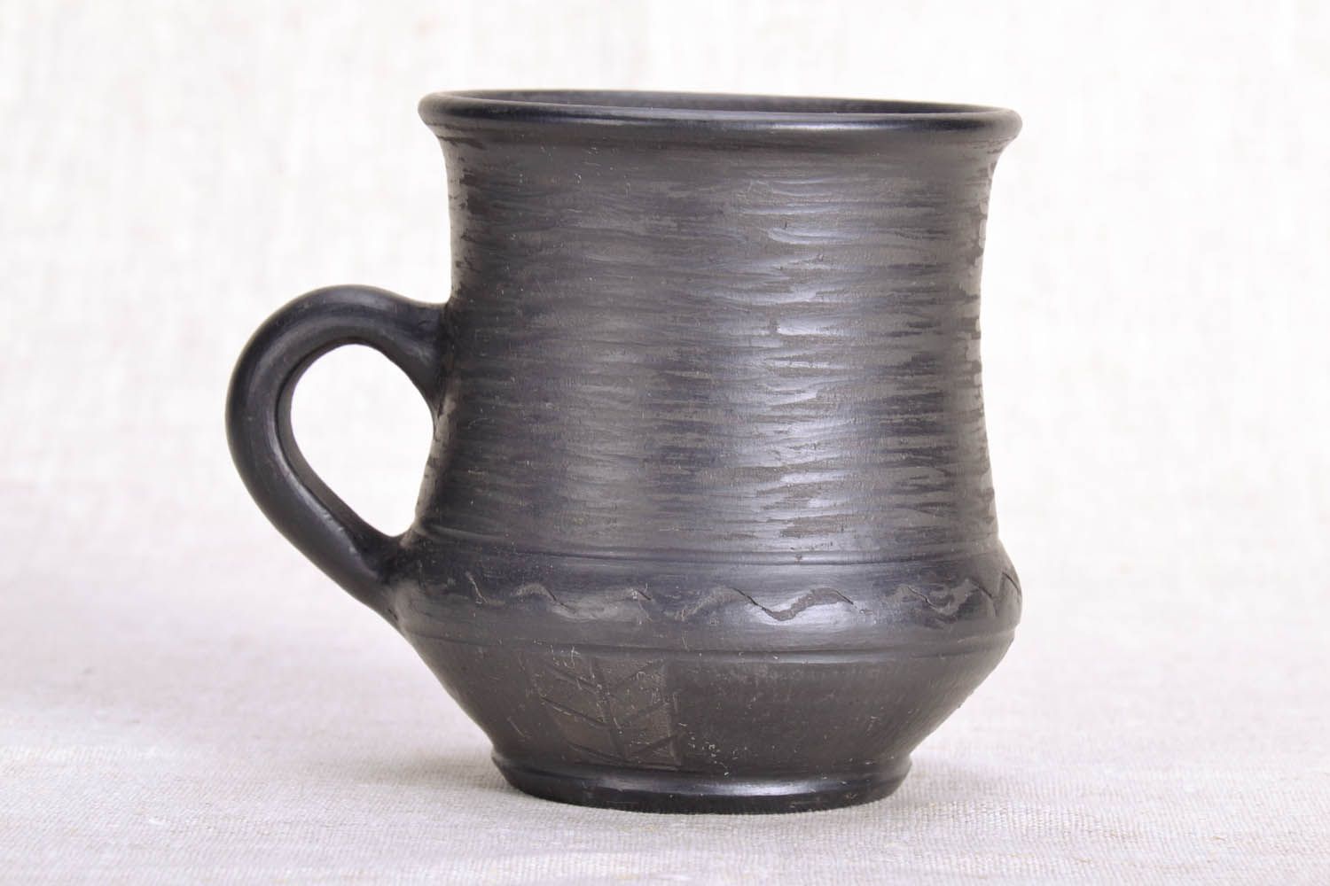 Large 10 oz smoked clay black color drinking cup Cossacks with handle photo 2
