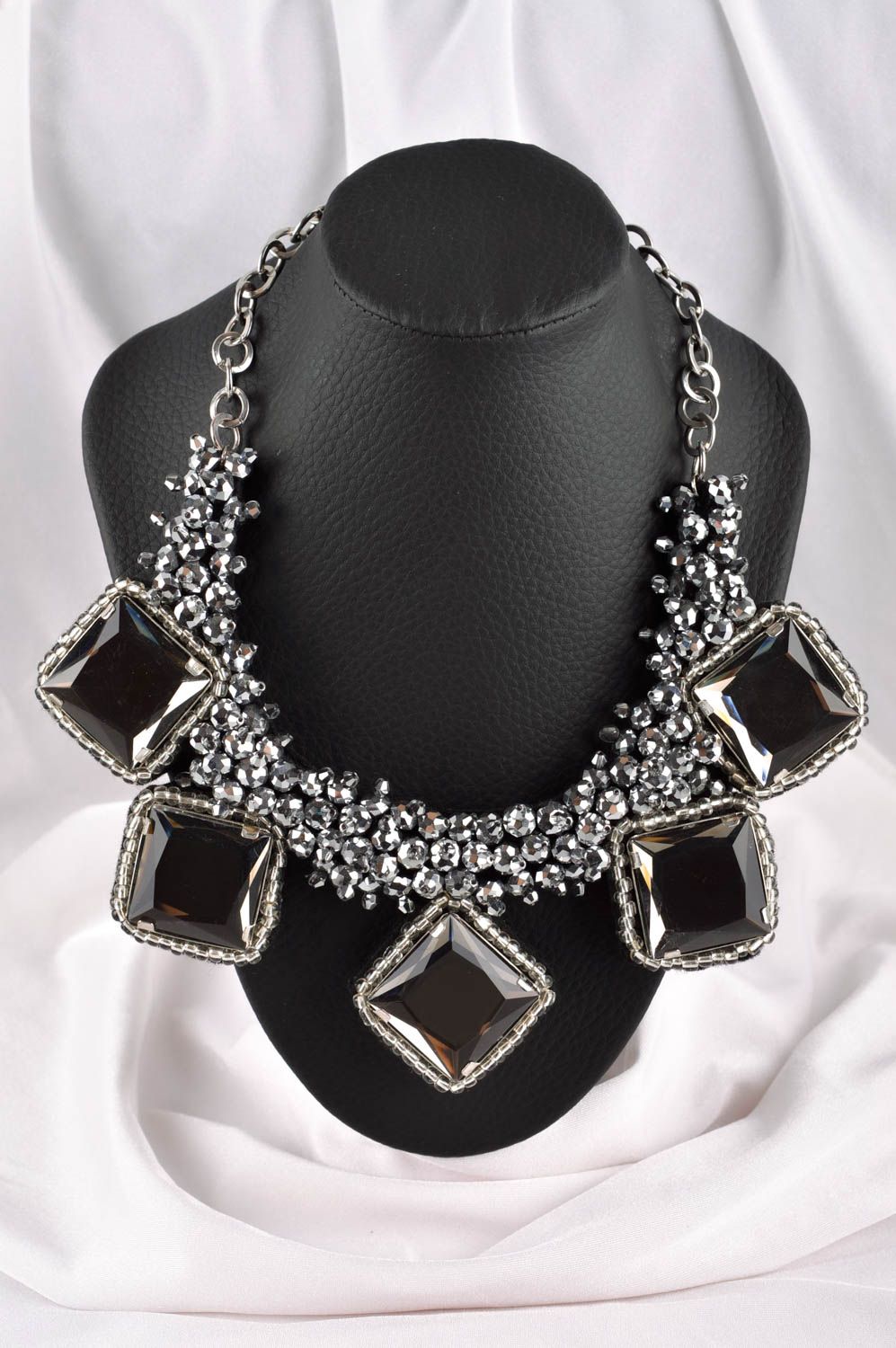 Handmade accessories designer beaded necklace massive necklace with rhinestones  photo 1