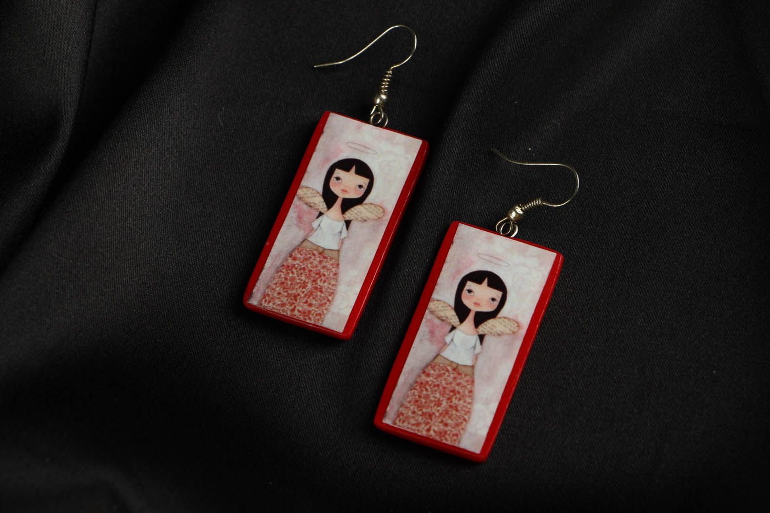 Polymer clay long earrings Girls photo 1