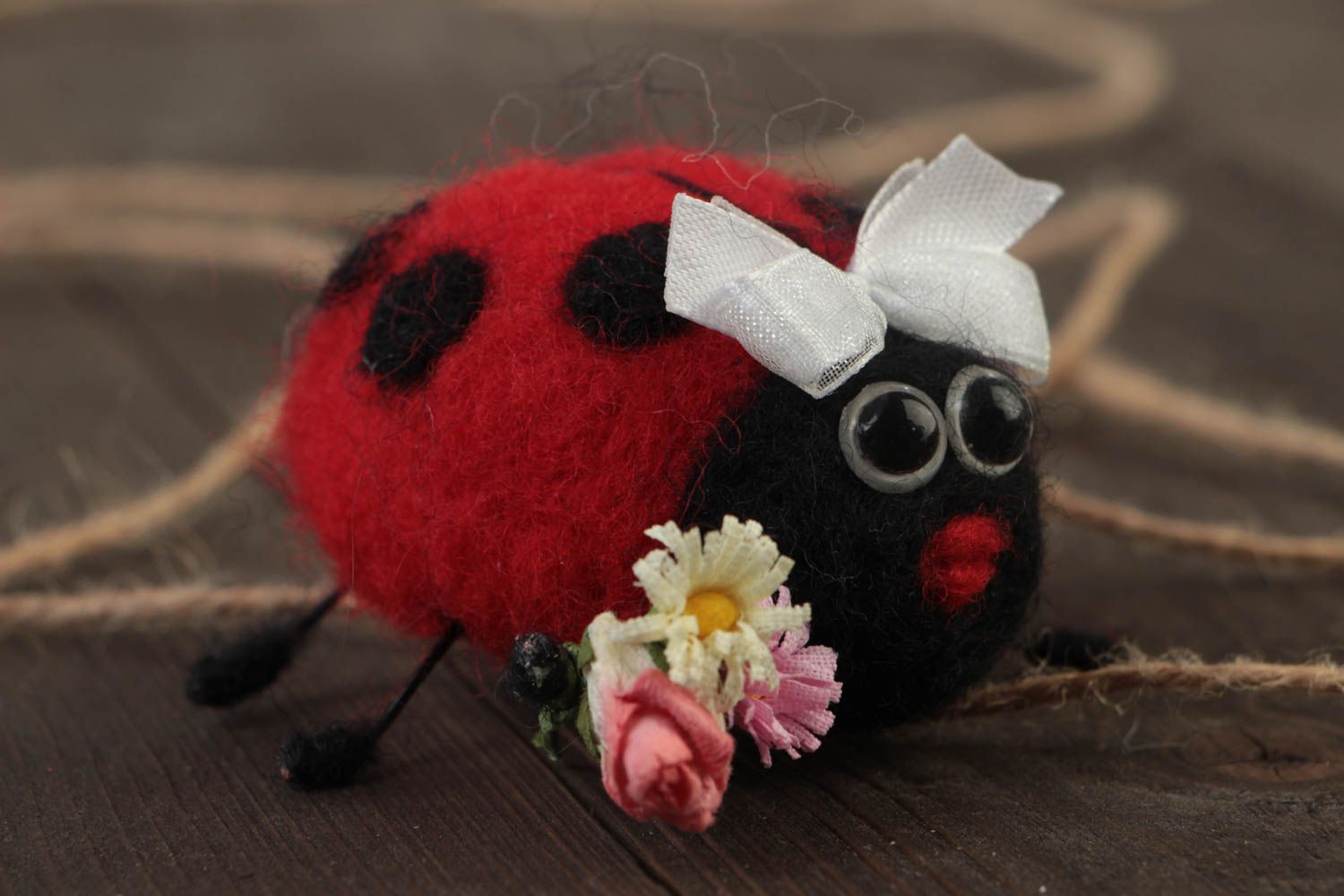 Nice handmade natural wool soft toy ladybug needle felting technique photo 1