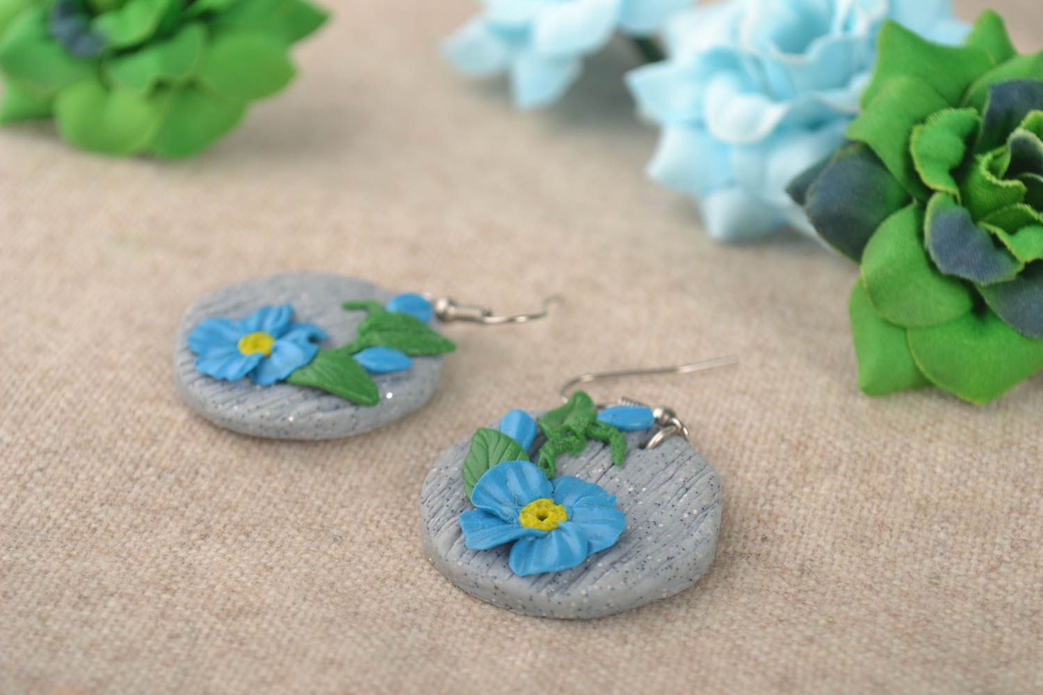 Handmade zarte blaue Blumen Ohrringe Designer Schmuck Accessoires für Frauen foto 1