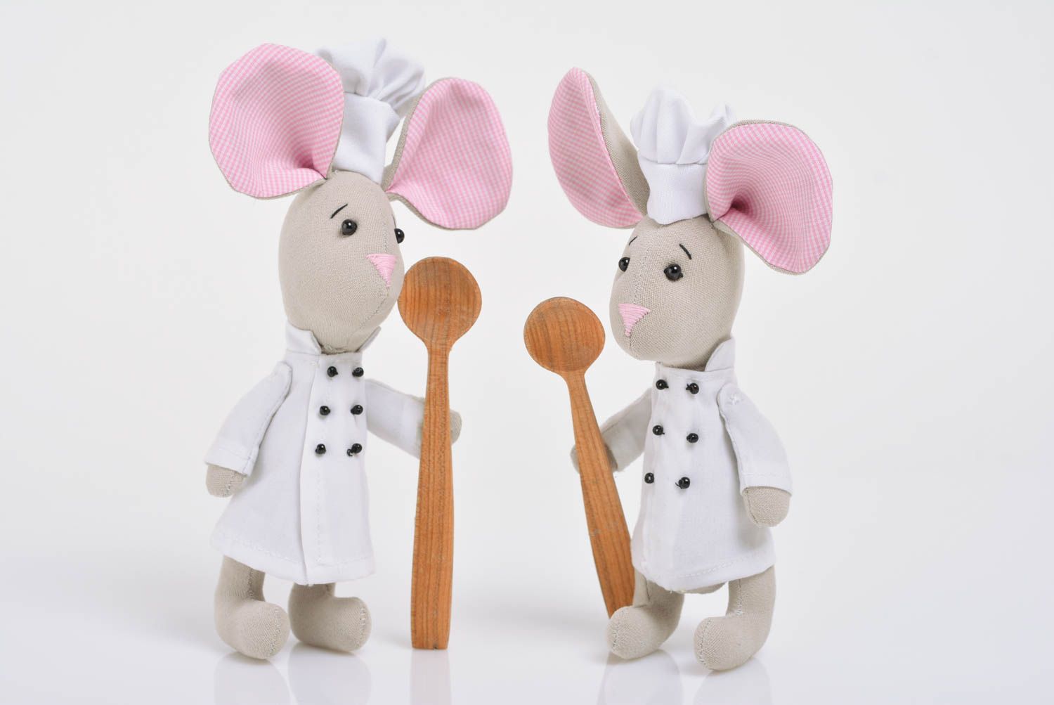Beautiful handmade children's cotton fabric soft toys set 2 pieces Mice photo 1