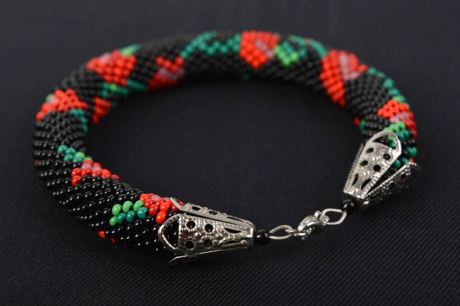 Hand crafted beaded bracelet black wrist beaded accessory fashion jewelry photo 5
