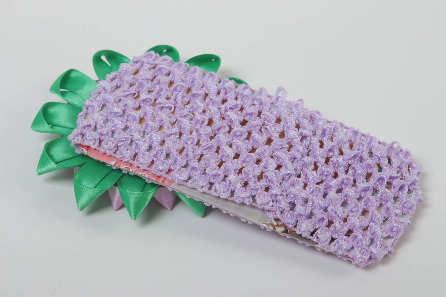 Фиолетовая повязка на голову с цветком хенд мейд стильный аксессуар для модниц фото 4