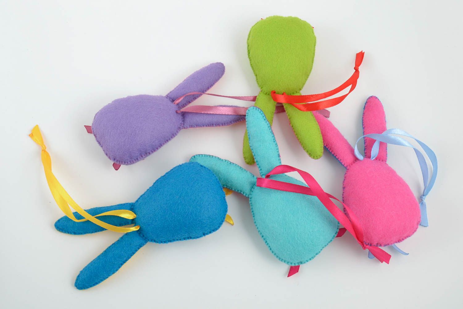 Set of 5 funny colorful handmade children's felt soft toys Hares photo 2