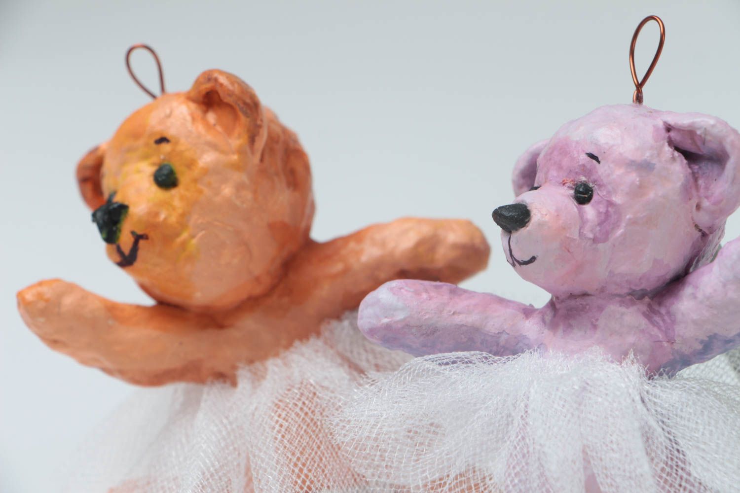 Ensemble de figurines à suspendre en papier mâché ourses ballerines faites main photo 3