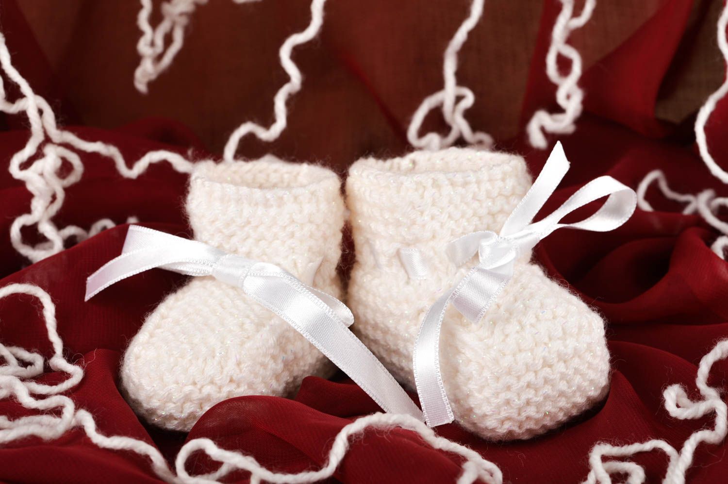 Chaussons bébé faits main Chaussure bébé tricot crochet blancs Cadeau original photo 1