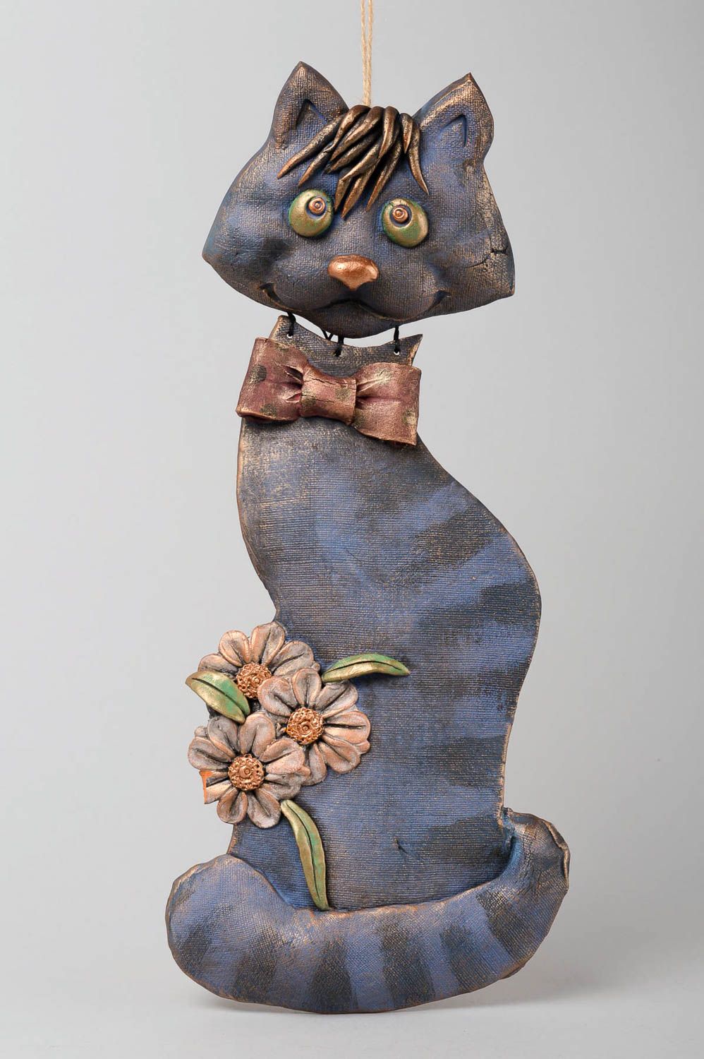 Keramik Deko handmade Figur aus Ton Kater Tier Statue Miniatur Figur für Haus foto 1