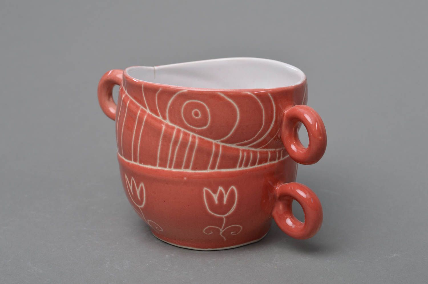 Handmade keramische Tasse aus Porzellan mit Bemalung rot schön originell foto 2