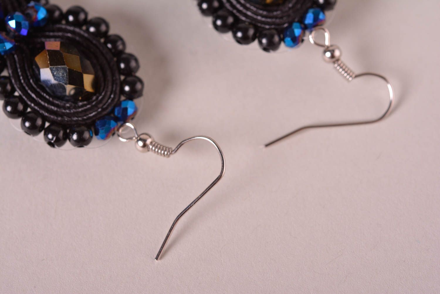 Handmade jewelry soutache earrings big black earrings pendant earrings   photo 4