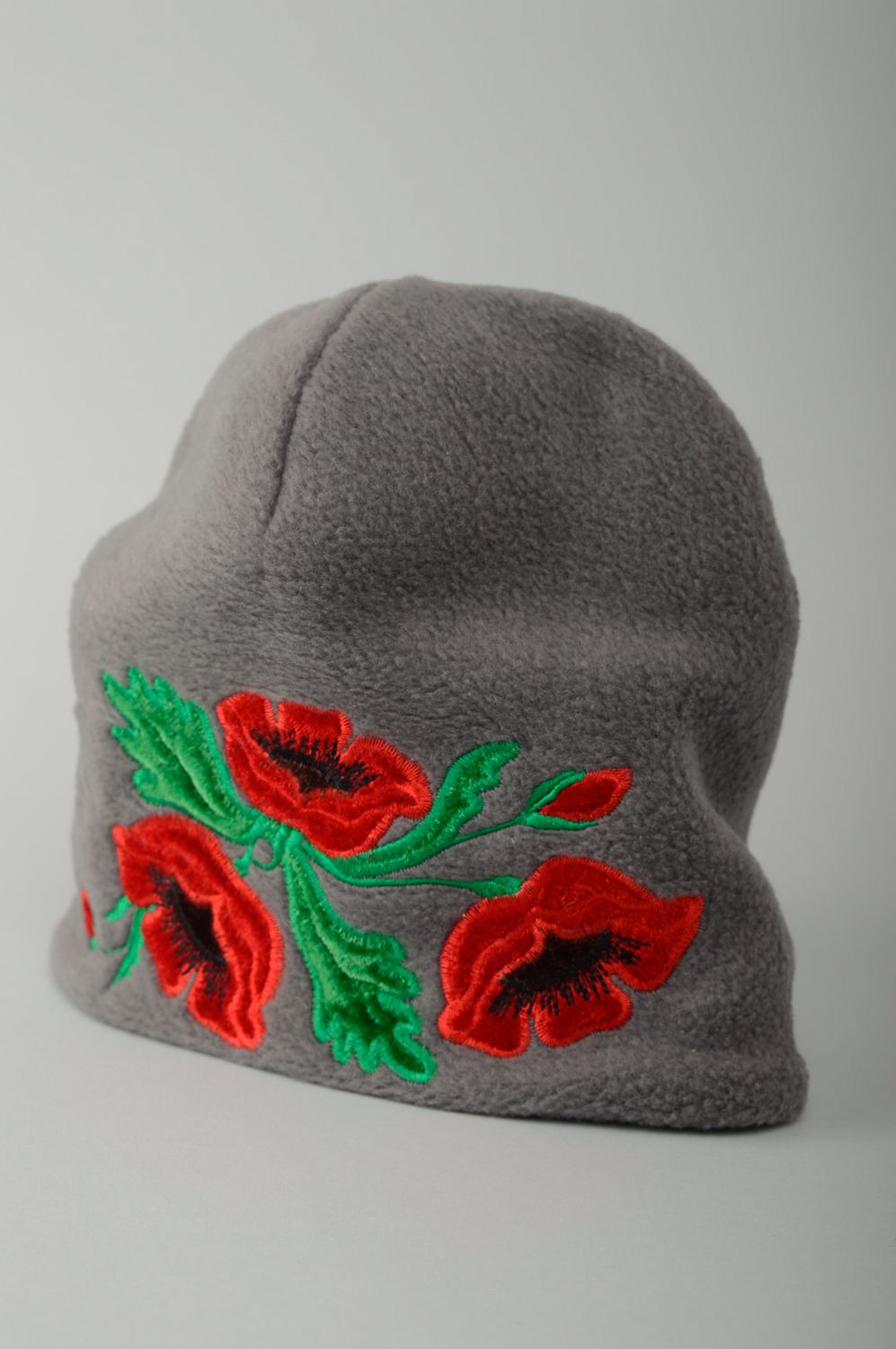 Children's fleece hat with poppies photo 1