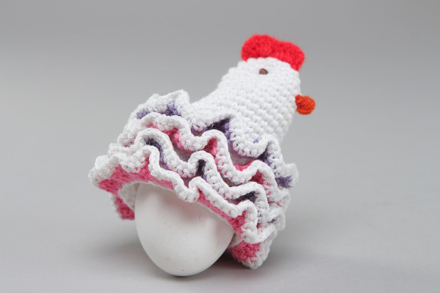 Handmade Easter chicken crocheted of cotton threads decoration for painted eggs photo 3