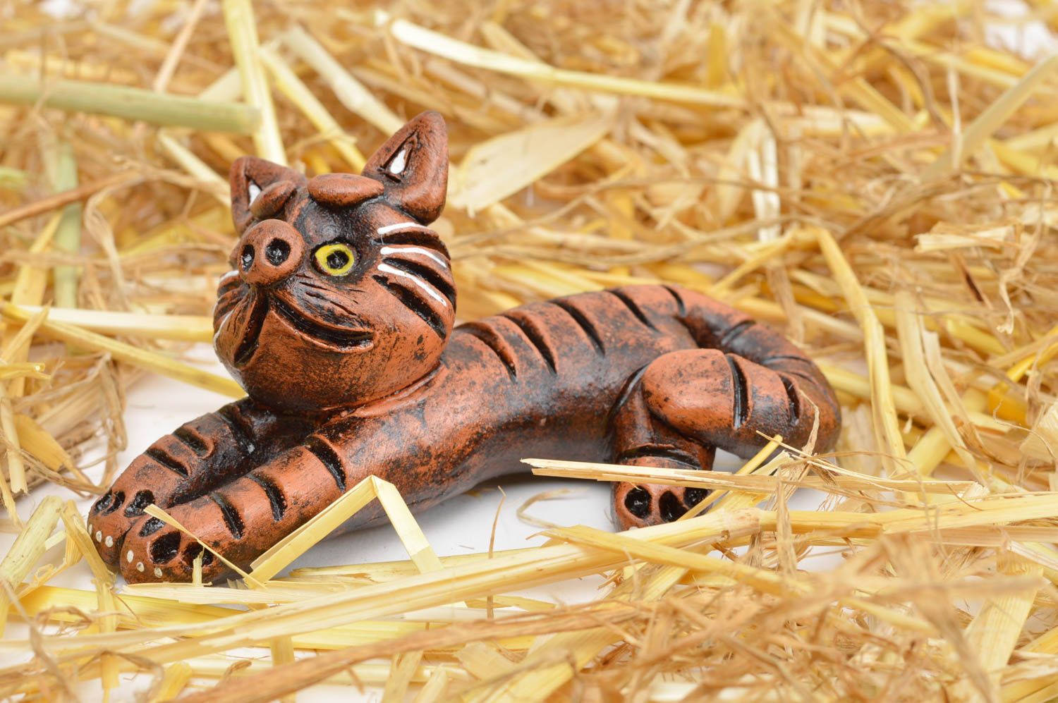 Figurine chat fait main Statuette céramique originale Décoration maison photo 1