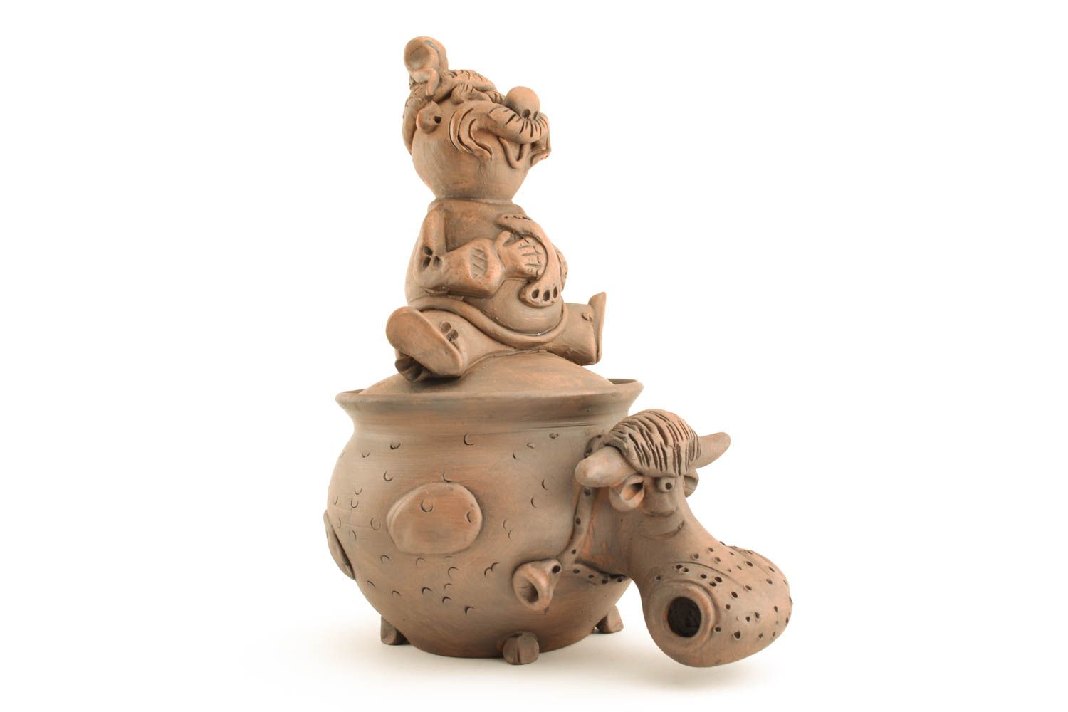 Ceramic sugar bowl with a Cossack figurine photo 2