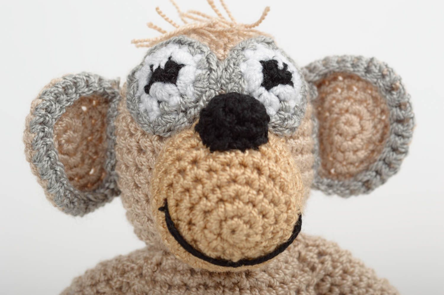 Jouet singe Peluche faite main Déco maison tricoté au crochet coton marron gris photo 3