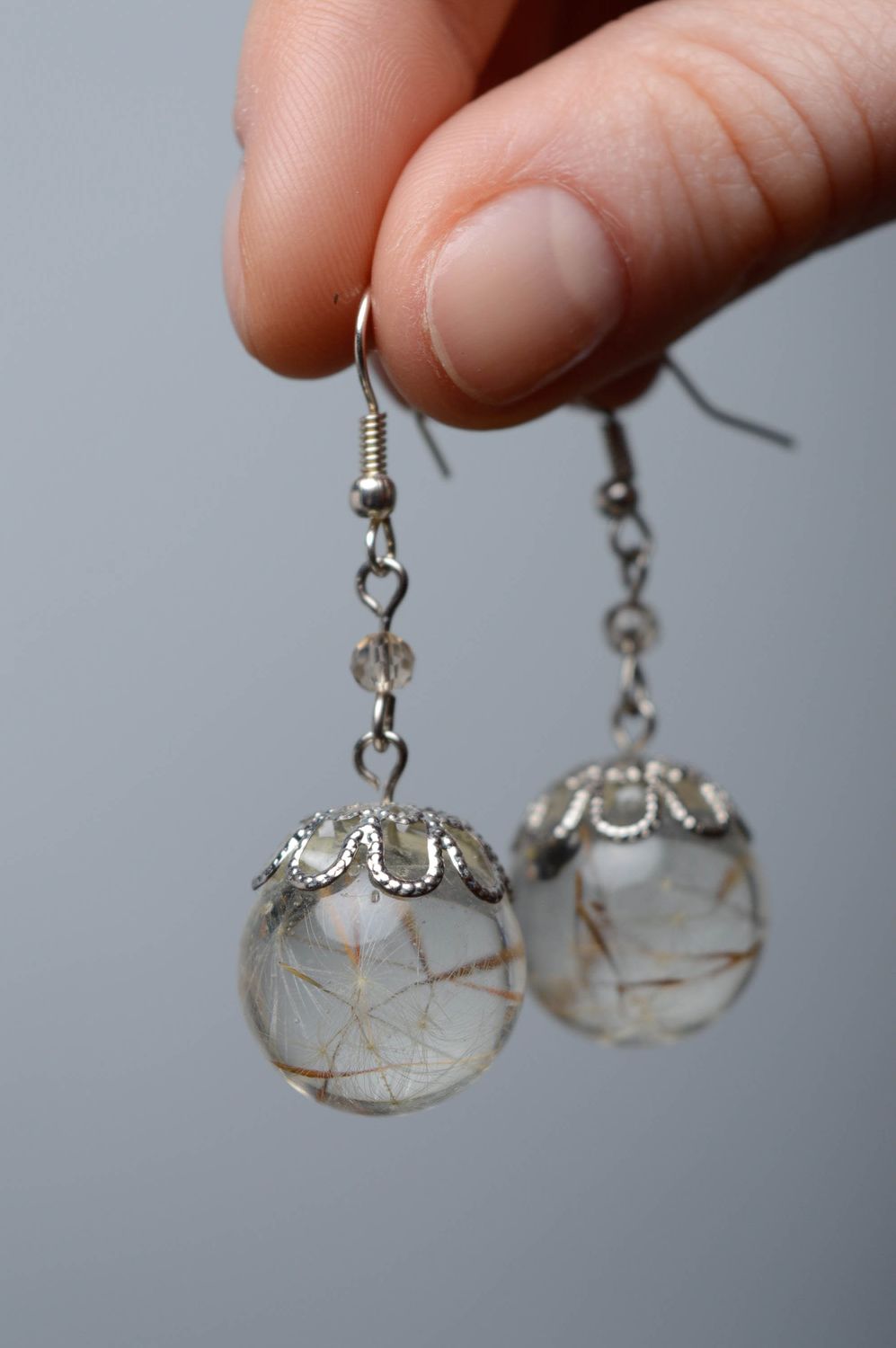 Epoxy earrings with dandelions photo 3