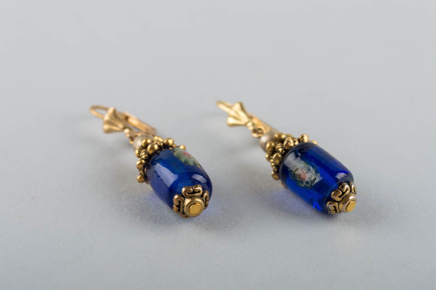 Handmade glass earrings brass earrings brass jewelry murano glass accessories photo 3