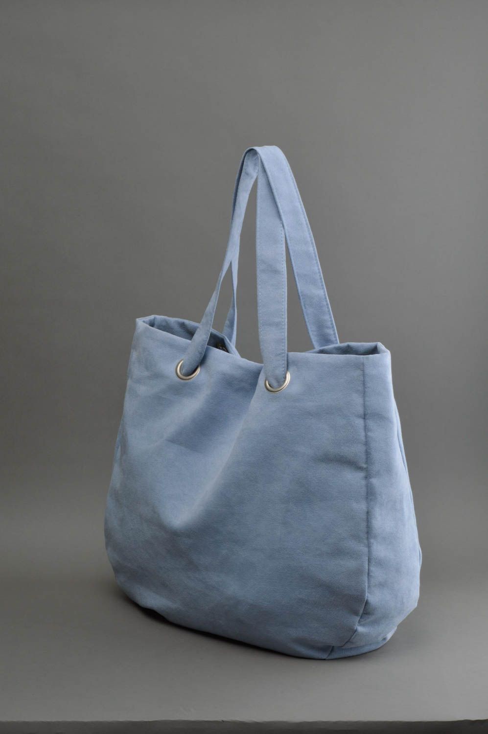 Blaue Tasche handmade aus künstlichem Wildleder mit Innentsche für Damen foto 2
