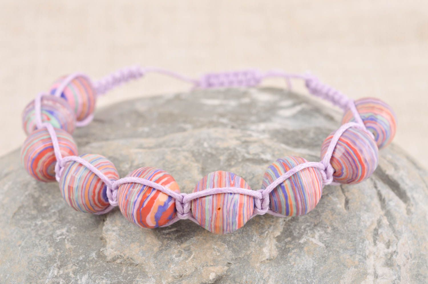 Unique handmade purple rope striped beads bracelet for women photo 1