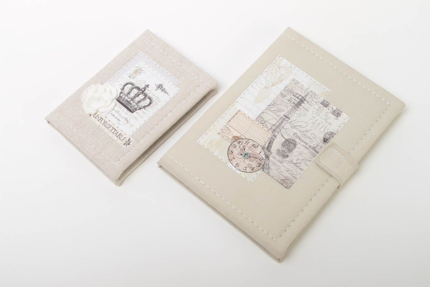 Handmade Notizbücher Set 2 Stück mit Stoffhüllen in Beige originell Notizblöcke foto 2