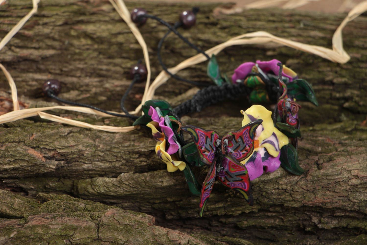 Bracelet made of polymer clay and waxed cord handmade summer jewelry photo 1
