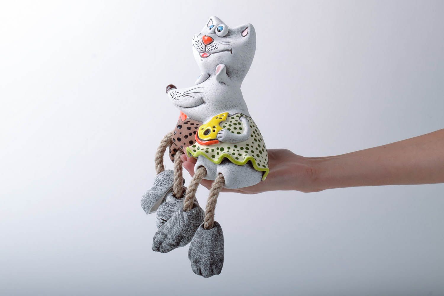 Gatto con topo salvadanaio fatto a mano in ceramica dipinto a mano idea regalo  foto 5