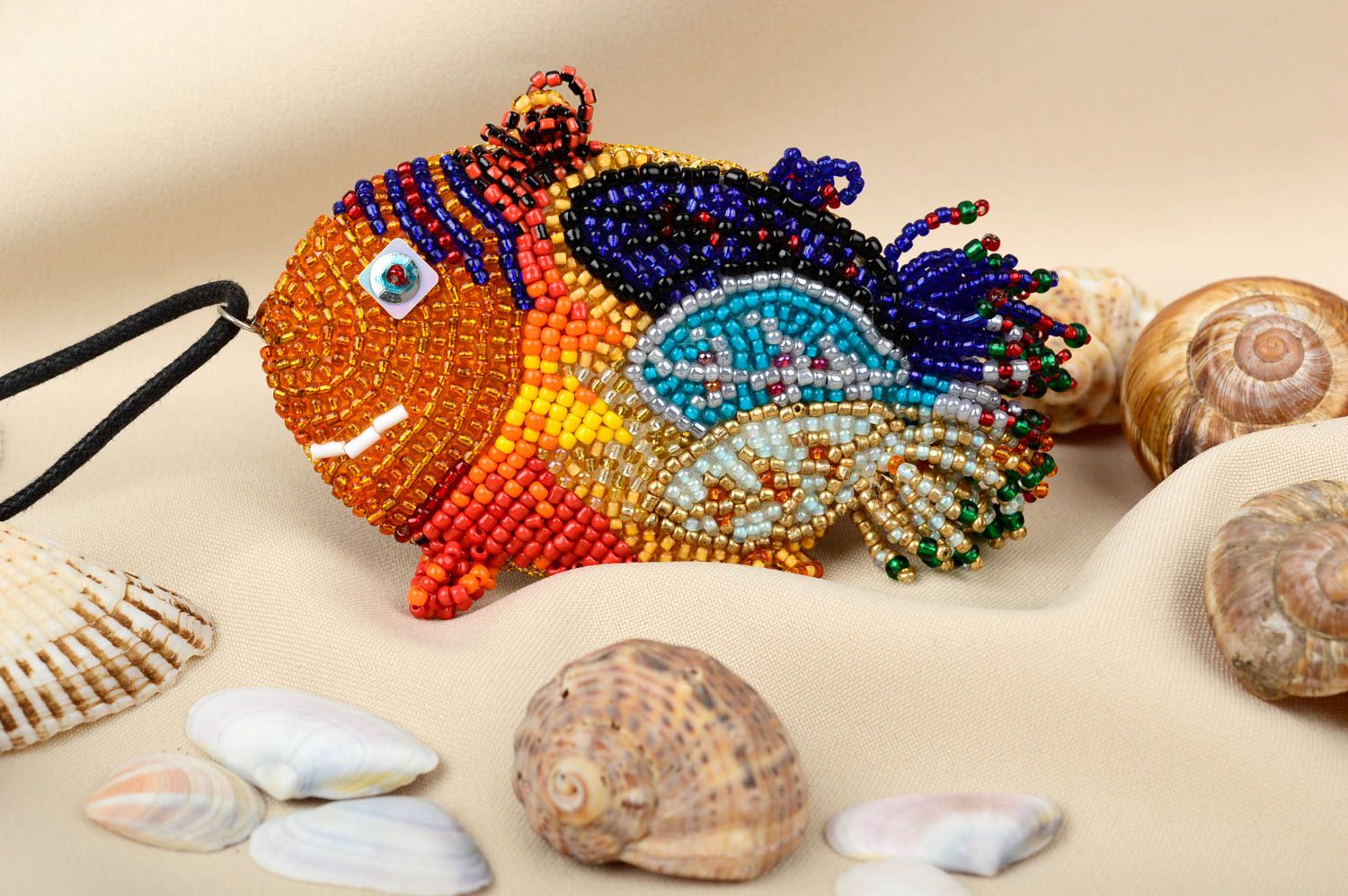 Rocailles Kette handgefertigt Anhänger Fisch Halsketten Anhänger farbenfroh foto 1