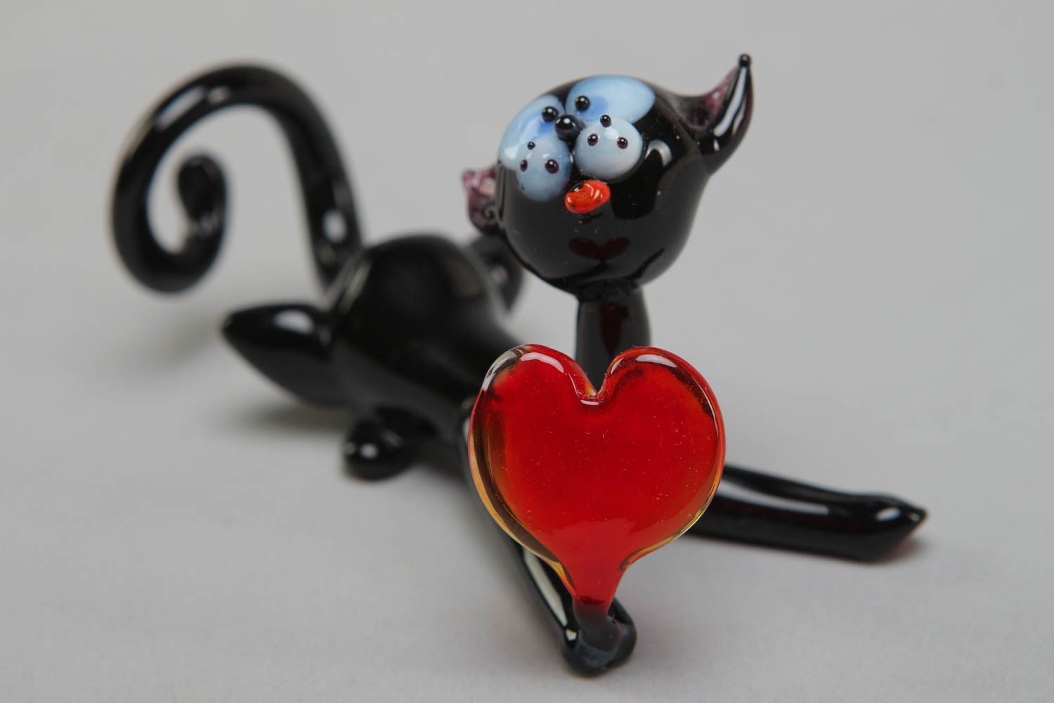 Figurine miniature en verre au chalumeau décorative faite main Chat noir photo 2