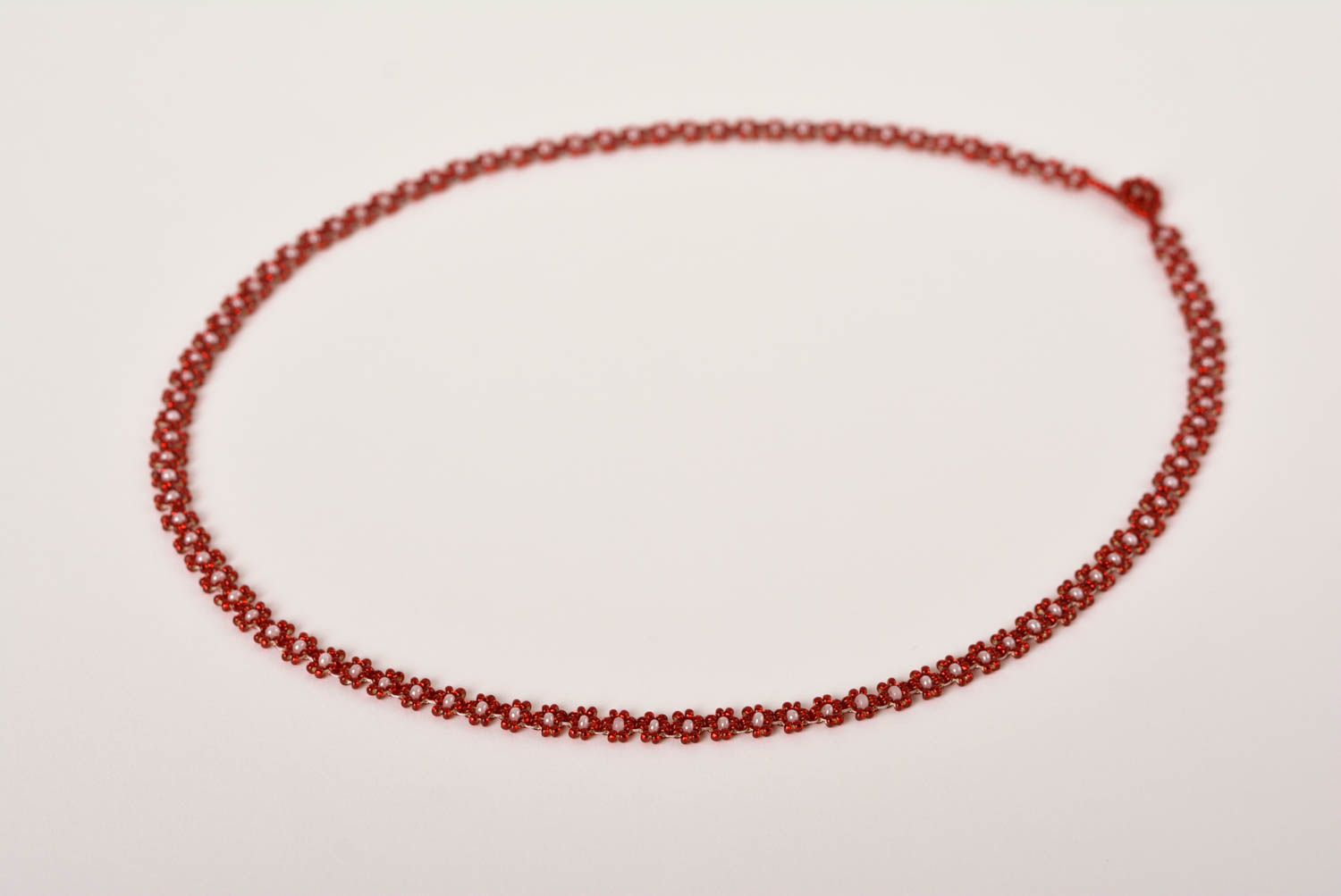 Collier en perles de rocaille Bijou fait main rouge élégant Cadeau femme photo 1