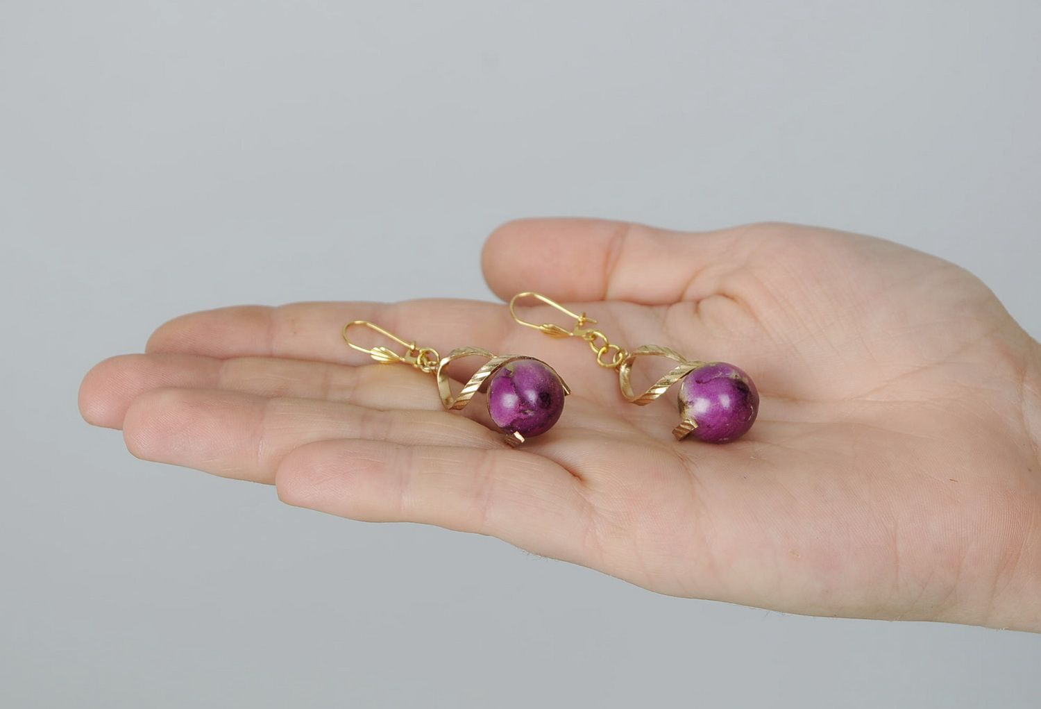 Golden earrings made from rose buds photo 5