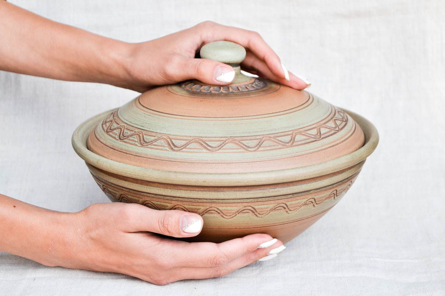 Unusual handmade ceramic bowl with lid 3000 ml ceramic kitchenware home goods photo 2