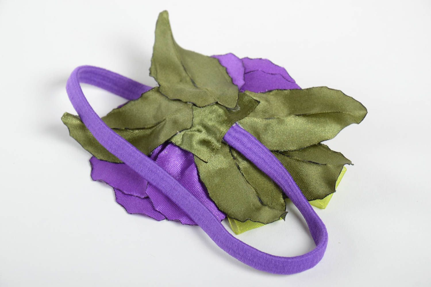 Bandeau fleur fait main Accessoire femme violet élastique Cadeau pour femme photo 3