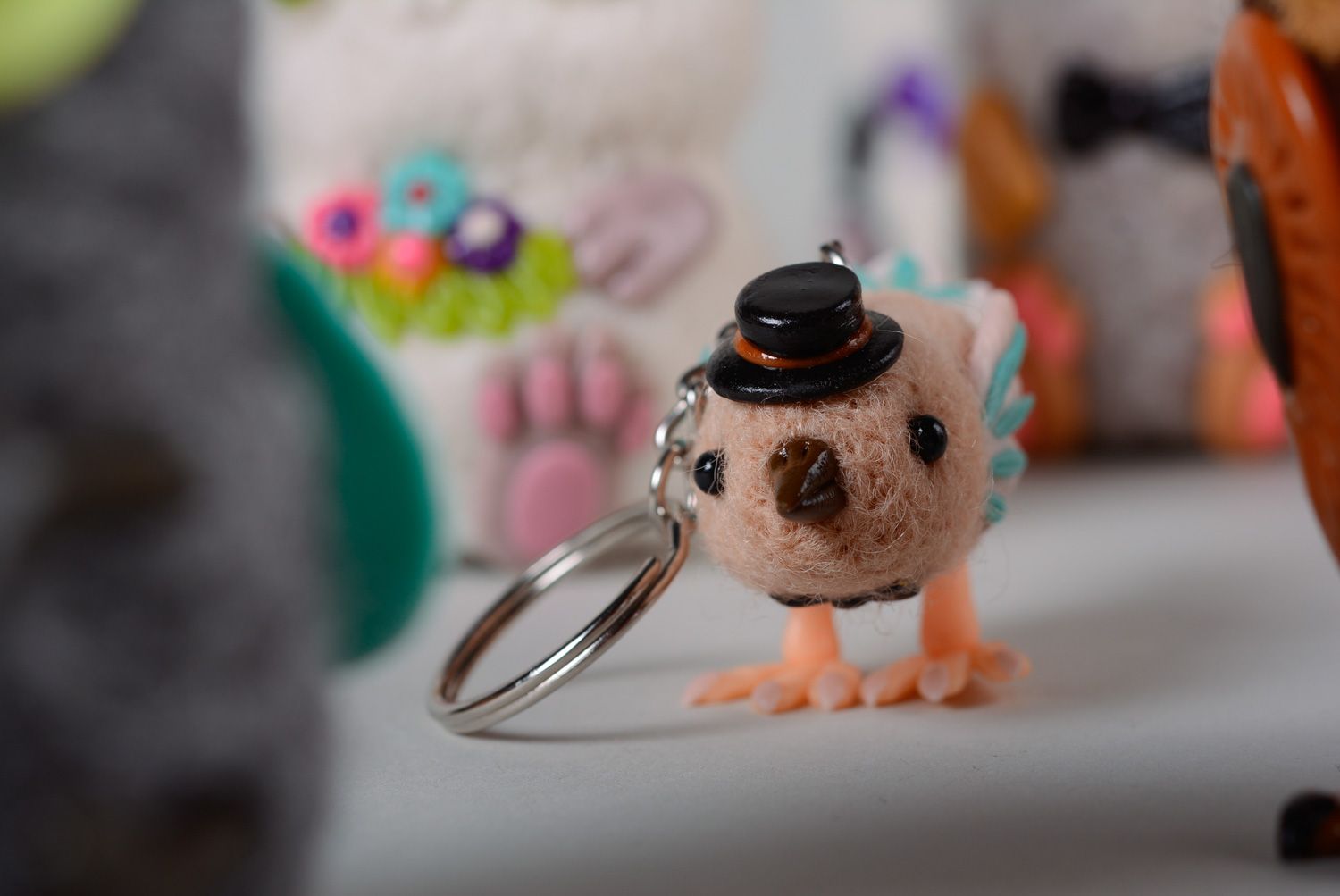 Nice keychain toy made of wool and polymer clay Bird photo 4