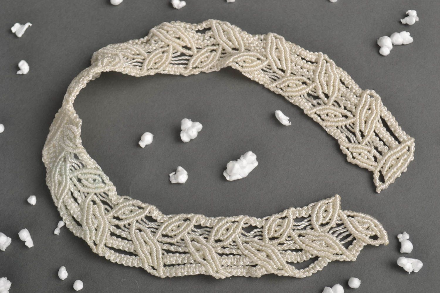 Handmade textile collar made of threads unique macrame lace collar necklace photo 1