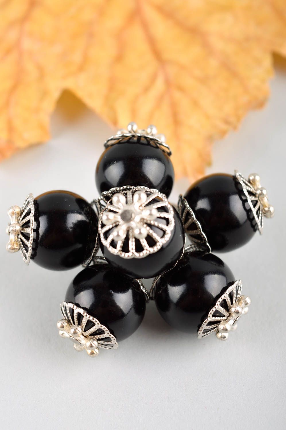 Bague verre Bijou fait main Accessoire femme design noir perles métal boules photo 1