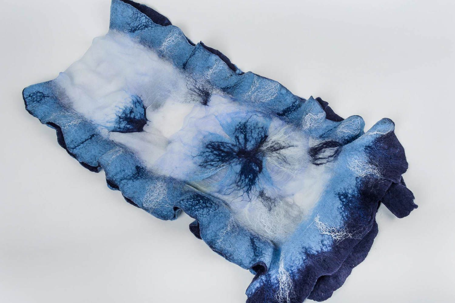 Handmade Schal Tuch Damen Schal Tuch blau Schal aus Seide und Wolle grell foto 2