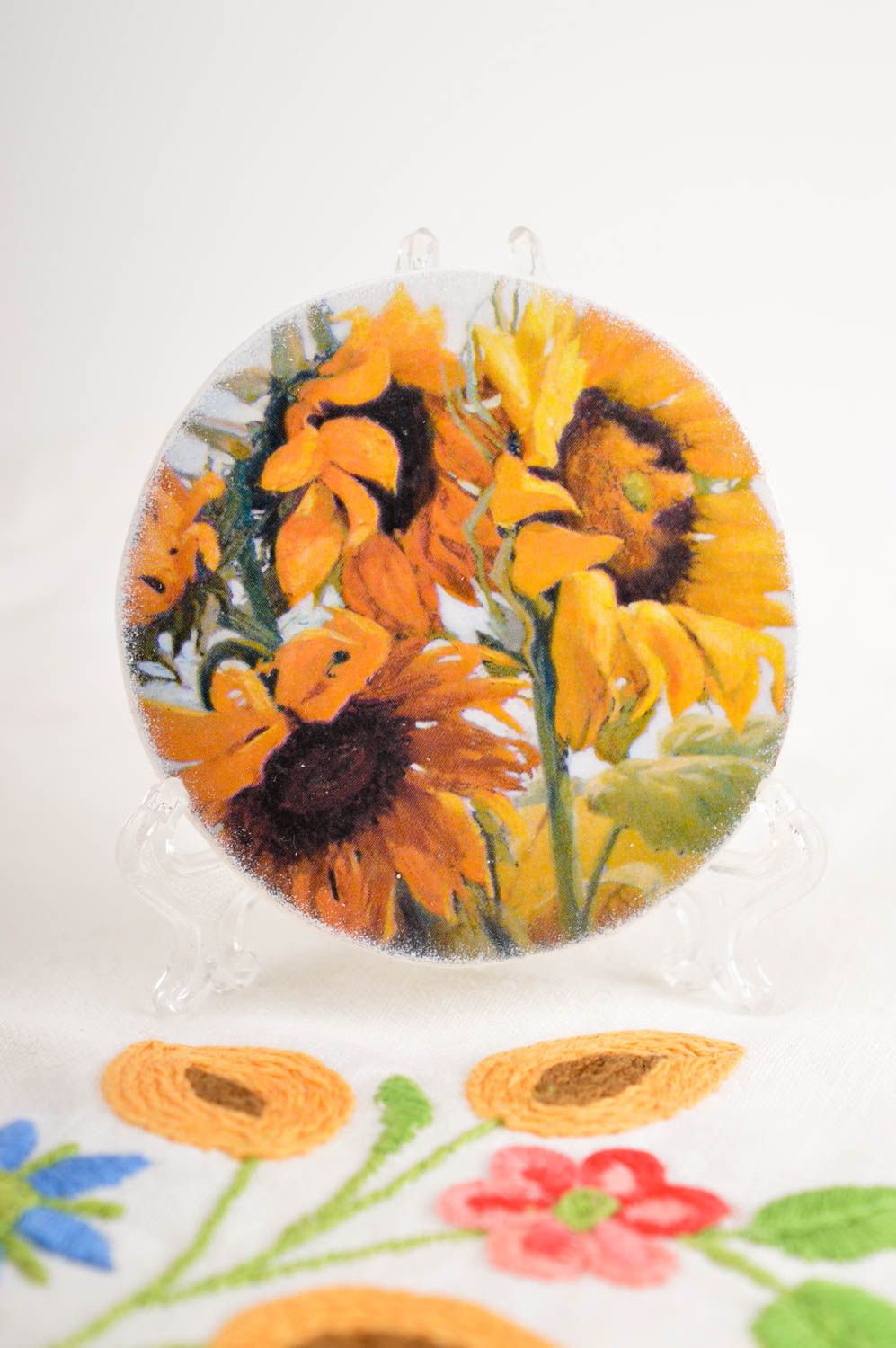 Handmade Kühlschrank Magnet ausgefallenes Geschenk Deko Idee Haus Sonnenblumen foto 1