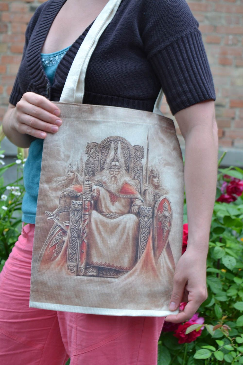 Женская сумка из ткани двунитки с принтом большая оригинальная ручной работы фото 1