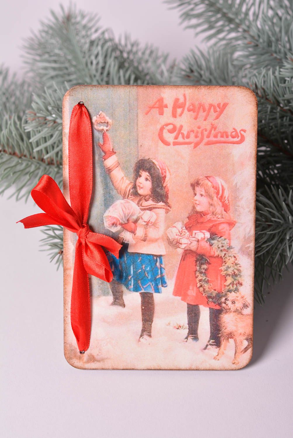 Tarjeta de felicitación hecha a mano regalo navideño postal hermosa de madera foto 1