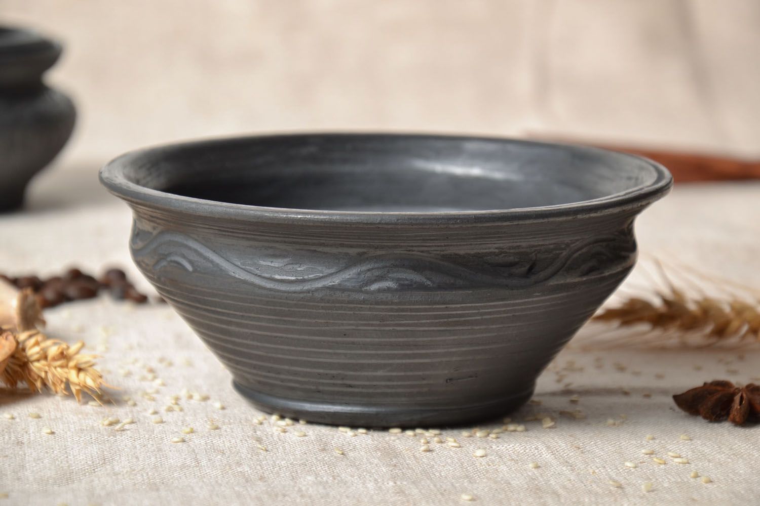 6 3 oz black lead-free ceramic handmade pitch bowl 0,82 lb photo 1