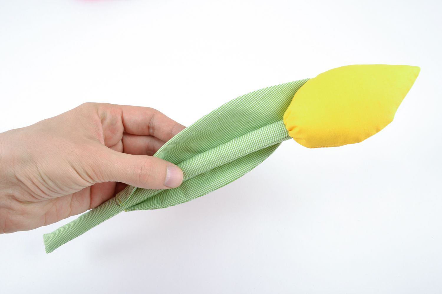 Petite fleur décorative en tissu tulipe jaune peluche originale faite main photo 4