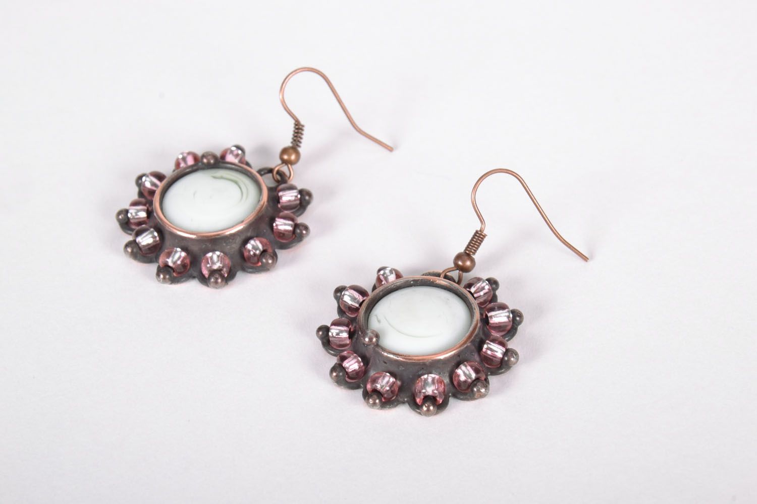 Earrings made of glass and metal Milk photo 2