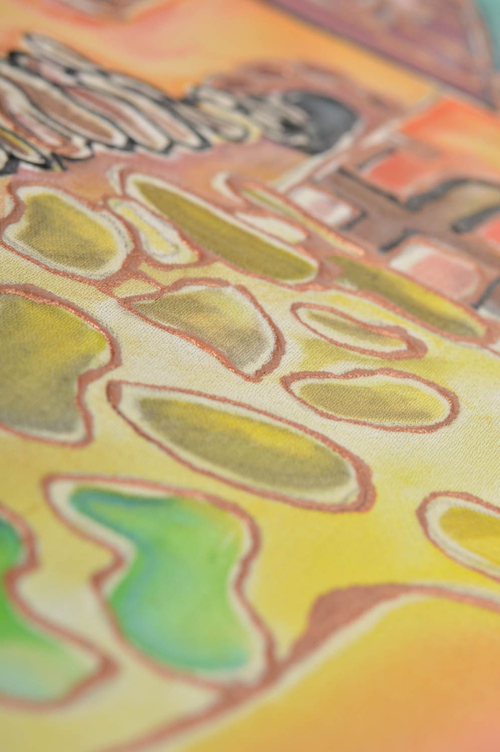 Tableau sur tissu batik à froid fait main grand décoratif La ville le matin photo 5