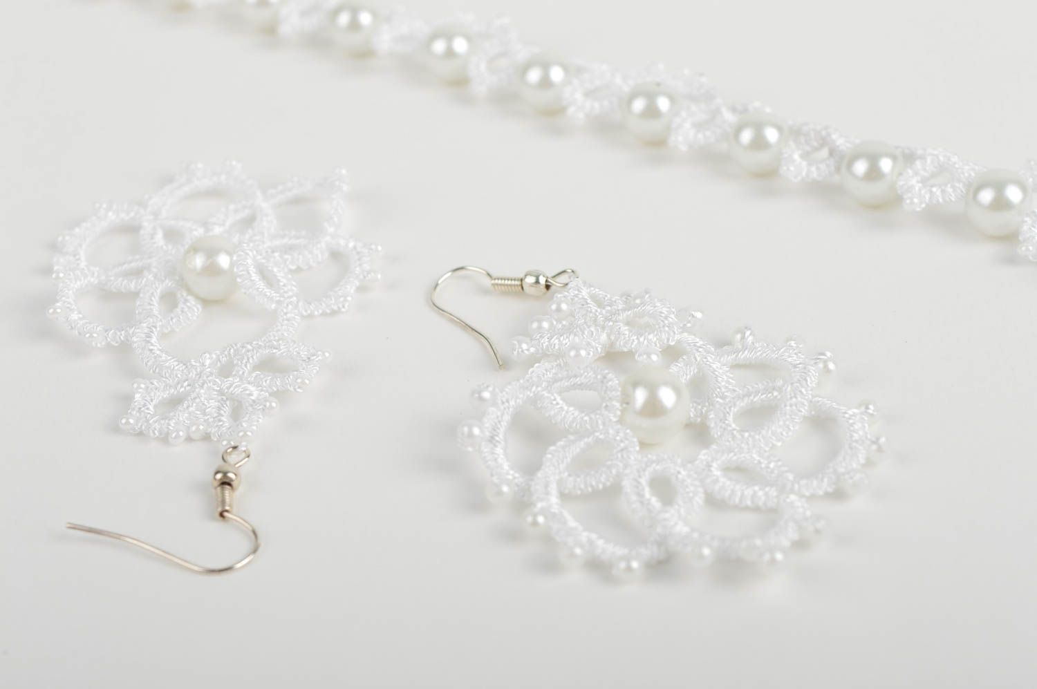 Beautiful handmade textile jewelry necklace and earrings tatting jewelry set photo 5