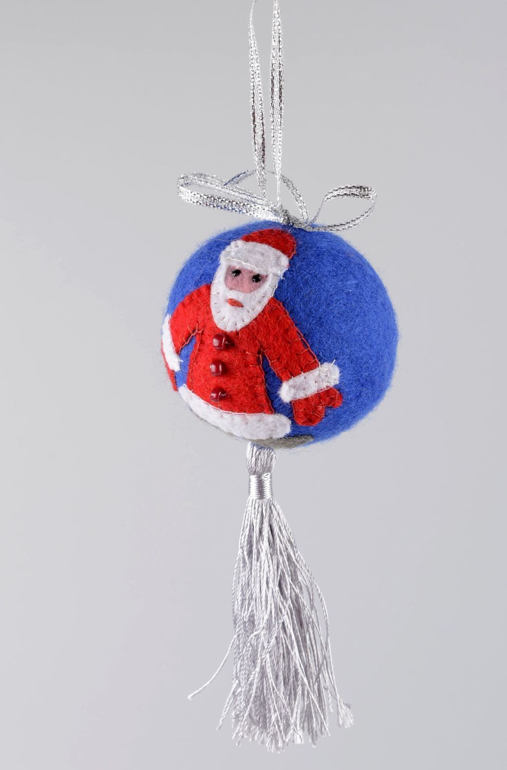 Décoration sapin Boule à suspendre fait main bleue feutrage Accessoire Noël photo 3