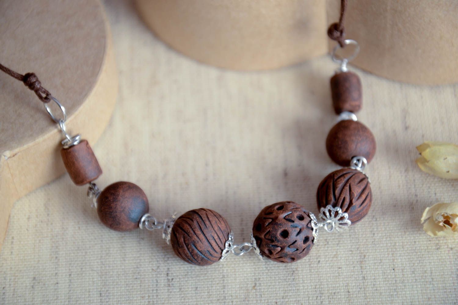 Handmade clay necklace clay jewelry ceramic accessories beaded necklace photo 1