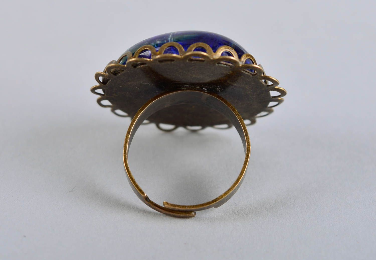 Handmade female blue ring unusual massive ring glass elegant ring for women photo 4