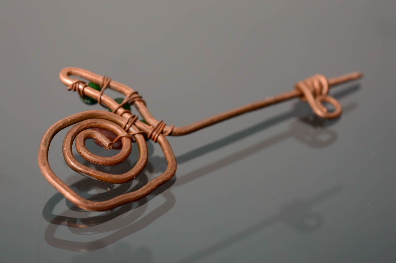 Wire wrap copper brooch with lampwork beads photo 2
